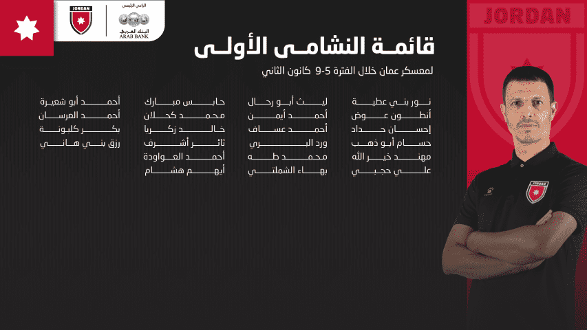 إعلان القائمة الأولى لمعسكر النشامى بعمان